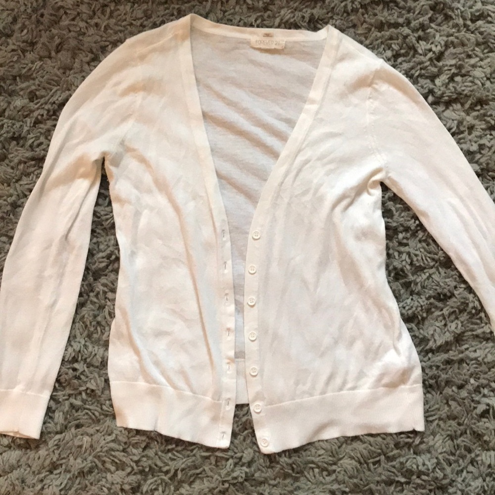 Forever 21 Medium V-Neck White Button Up Cardigan